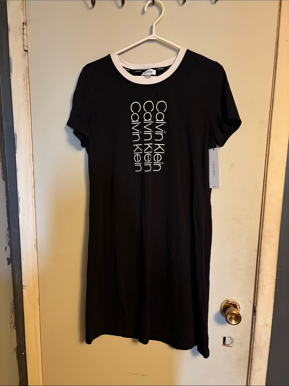 Calvin Klein Black Midi T-Shirt Dress with White Trim